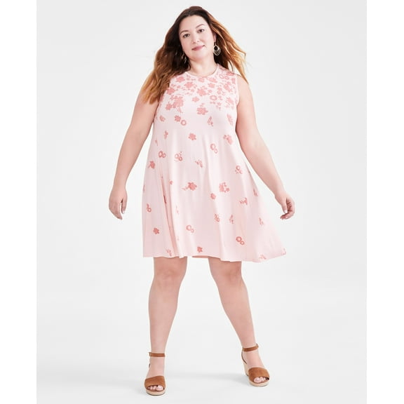 Plus Size Printed Flip-Flop Dress Raining Floral 0X
