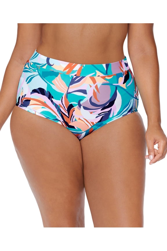 Plus Size Printed Korakia Island Keyhole-Back Swim Bottoms Teal 22W