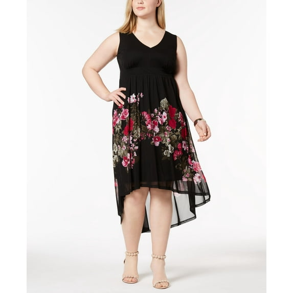 Plus Size Printed Mesh High Low Dress Azalea Floral 2X