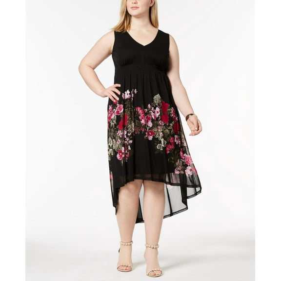 Plus Size Printed Mesh High Low Dress Azalea Floral 2X