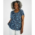 thumbnail image 1 of Plus Size Printed Pleated-Neck Top Pottery Uniform Blue 1X, 1 of 1