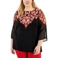 thumbnail image 1 of Plus Size Printed Split-Sleeve Tunic Deep Black Combo 2X, 1 of 1