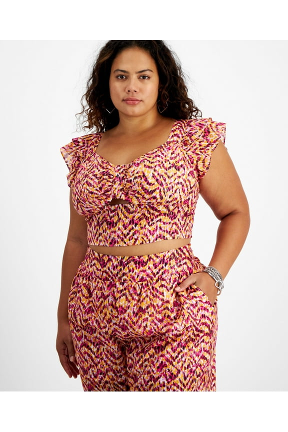 Plus Size Printed Sweetheart-Neckline Cropped Top Tiger Tracks 0X