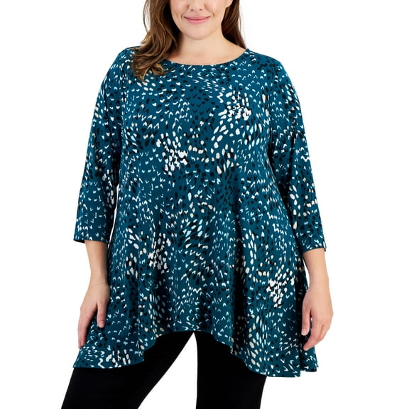 Plus Size Printed Swing Top Teal Evergreen Combo 4X