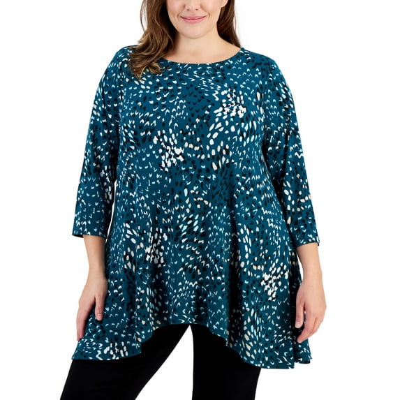Plus Size Printed Swing Top Teal Evergreen Combo 4X