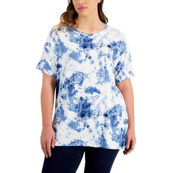 Plus Size Printed Top Blue Dye 2X