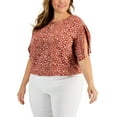 thumbnail image 1 of Plus Size Printed Tulip Keyhole Top Chateau Bronze Combo 1X, 1 of 1