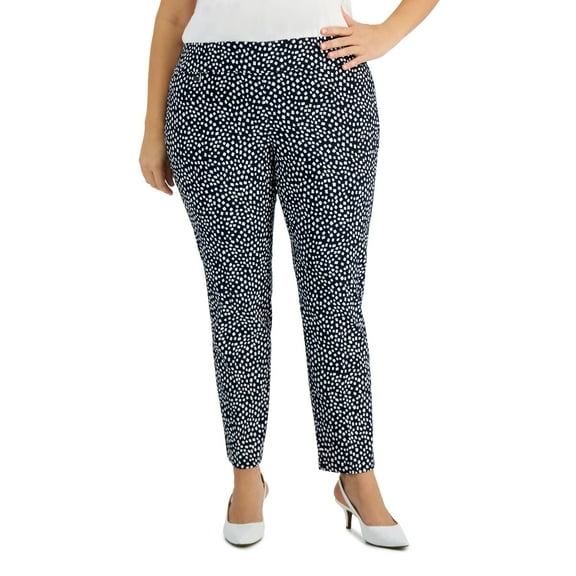 Plus Size Printed Tummy-Control Pants Navy Contour 28W