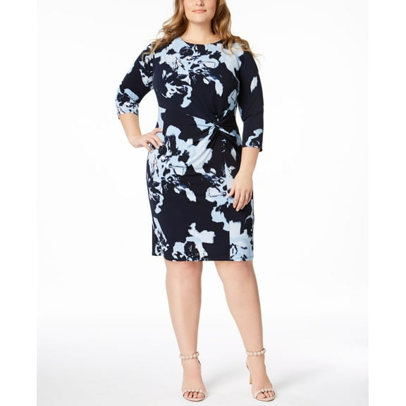 Plus Size Printed Twist Front Dress Deep Twilight 1X