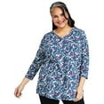 thumbnail image 1 of Plus Size Printed V-Neck Knit Tunic Top Meadow Cap Blue 1X, 1 of 1