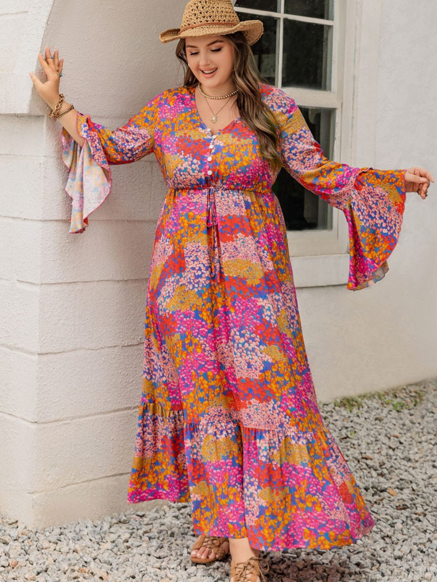 Women's Plus Size Printed V-Neck Cord Sets