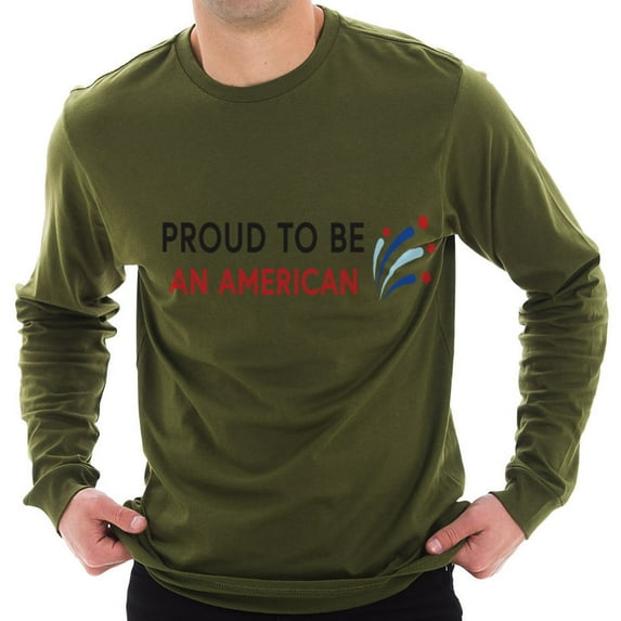Plus Size Proud American Phrase Ring Spun Cotton Premium Long Sleeve Graphic Shirt - Army Green 2XL