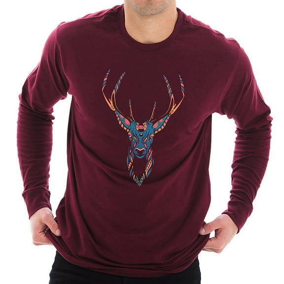 Plus Size Psychedelic Deer Graphic Long Sleeve Crewneck Tee - Burgundy 3XL