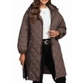 thumbnail image 1 of Plus Size Puffer Coats for Women Diamond Quilted Hooded Full Zip Mid Length Padded Warm Fall Winter Casual Outerwear with Pockets,XL-5XL, 1 of 8