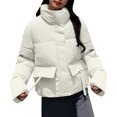 thumbnail image 1 of Plus Size Puffer Coats for Women Standing Collar Loose Solid Color Coat Cotton Jacket Long Sleeved Jacket, 1 of 3