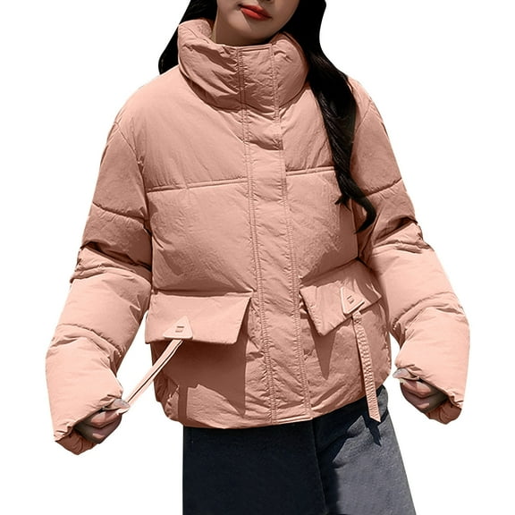 Plus Size Puffer Coats for Women Standing Collar Loose Solid Color Coat Cotton Jacket Long Sleeved Jacket