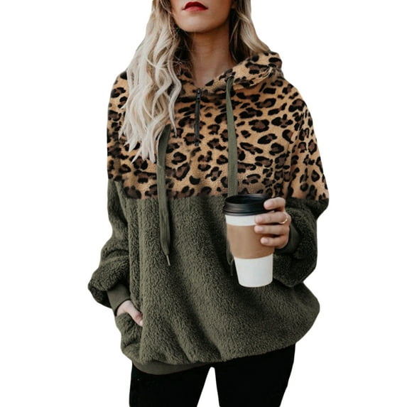 Plus Size Pullover Tops for Women Long Sleeve Hooded Sweater Ladies Hoodies Drawstring Fluffy Fleece Sweatshirt Warm Coat Jacket with Pockets