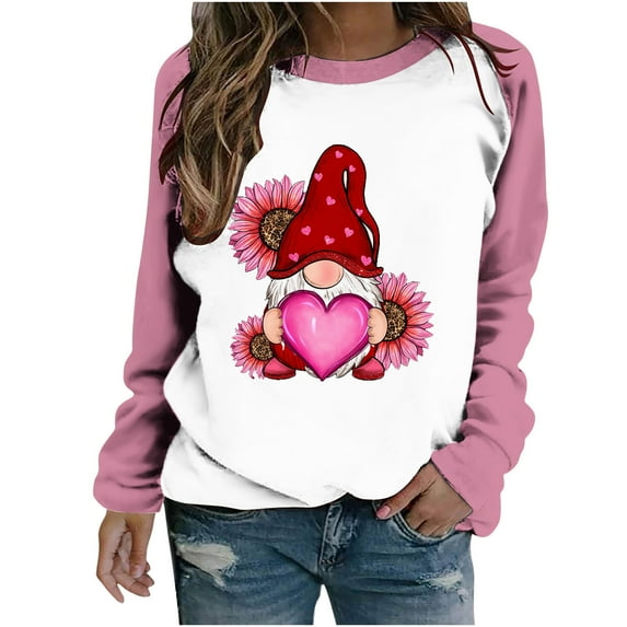 Plus Size Pullover Tops for Women Valentine's Day Funny Graphic Print Leopard Patchwork Long Sleeve Casual Sweatshirts (Pink,4XL)