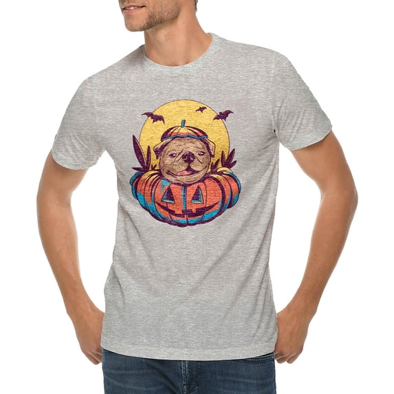 Plus Size Pumpkin Dog Graphic Design Deluxe Jersey T-Shirt - Heather Grey 2XL