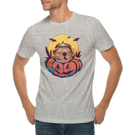 Plus Size Pumpkin Dog Graphic Design Deluxe Jersey T-Shirt - Heather Grey XL