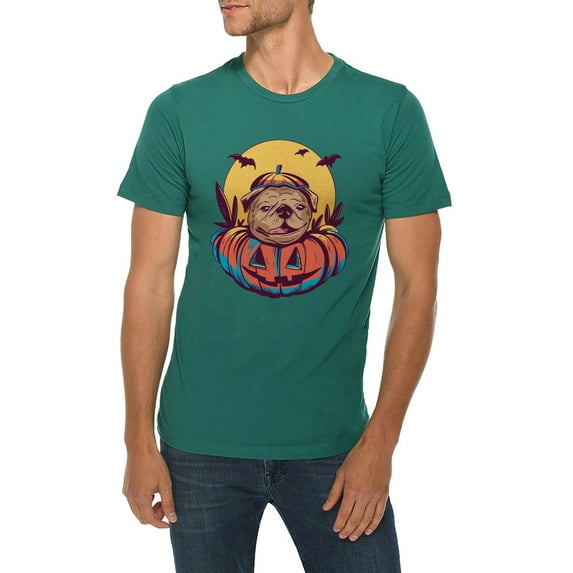 Plus Size Pumpkin Dog Graphic Design Deluxe Jersey T-Shirt - Teal XL