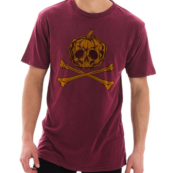 Plus Size Pumpkin Skull Graphic Design Unisex Ring Spun Cotton Vintage Short Sleeve Crewneck Tee Shirt - Vintage Brick 3XL