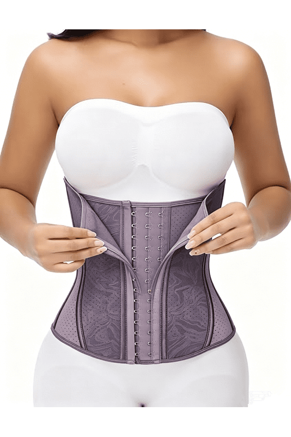 Plus Size Purple Waist Trainer for Women Corset Shapewear Tummy Control Sport Workout Waist Cincher Body Shaper Zipper and Hooks