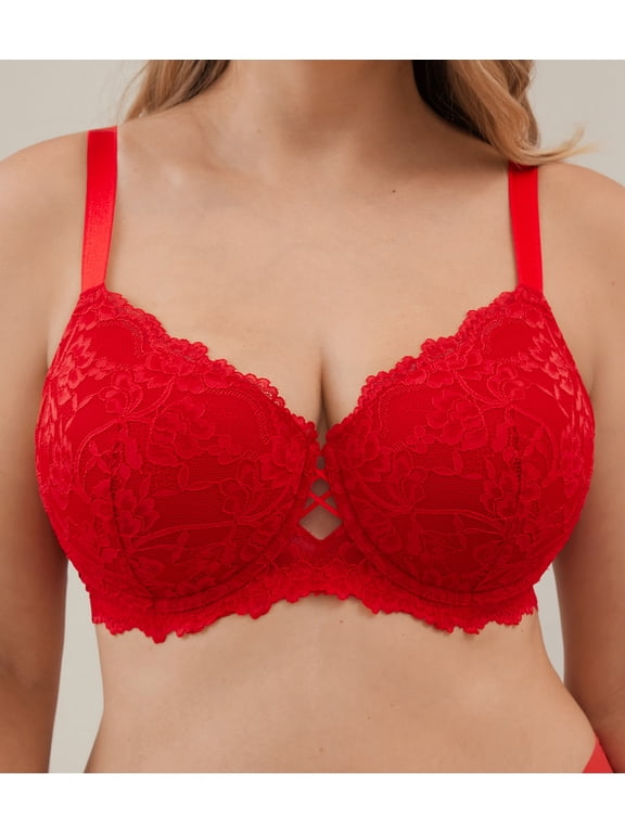 Plus Size Push Up Full Coverage Bra - Padded Underwire, Adds a Cup Size & Lift Up Bra, Red