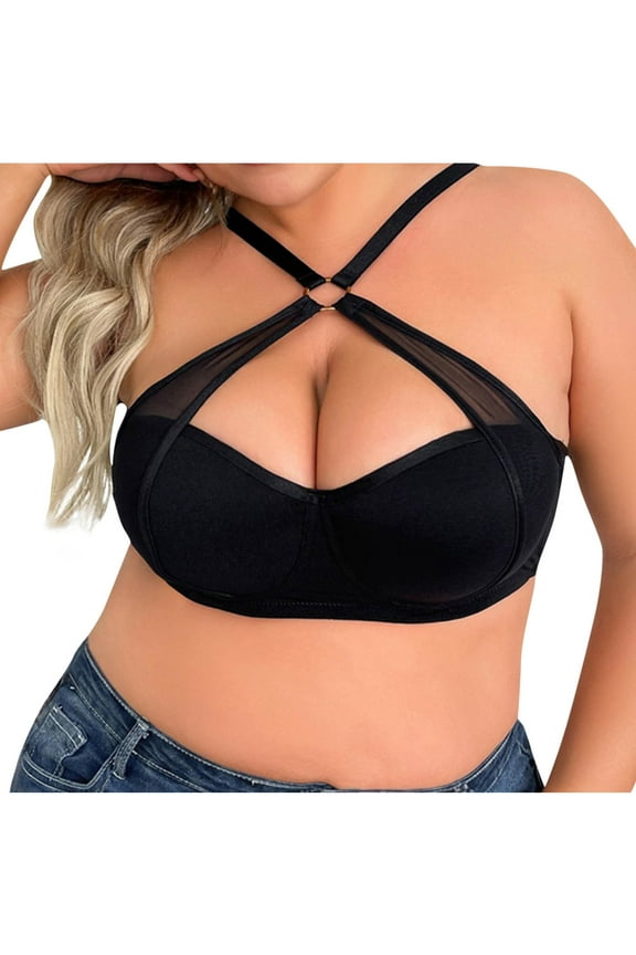 Plus Size Push-up Bras for Big Breasted Women Front Criss Cross T-Shirt Bra No Underwire Comfortable Breathable Everyday Bras Black 100D