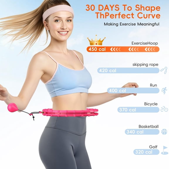 Plus Size Quiet Weighted Hula Hoop Infinite Fitness Detachable Hula Hoop 65 Inches 32 Segments Smart Noiseless Infinite Hula Hoop for Women Waist and Abdomen Home Weight Loss Exercise Fitness Ring