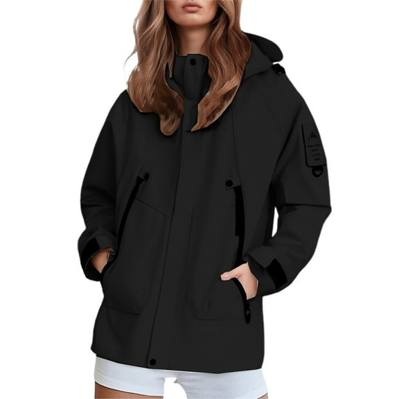 Plus Size Rain Jacket For Women Lightweight Windbreaker Hiking Coat Loose Fit Outdoor Hooded Trench Raincoat