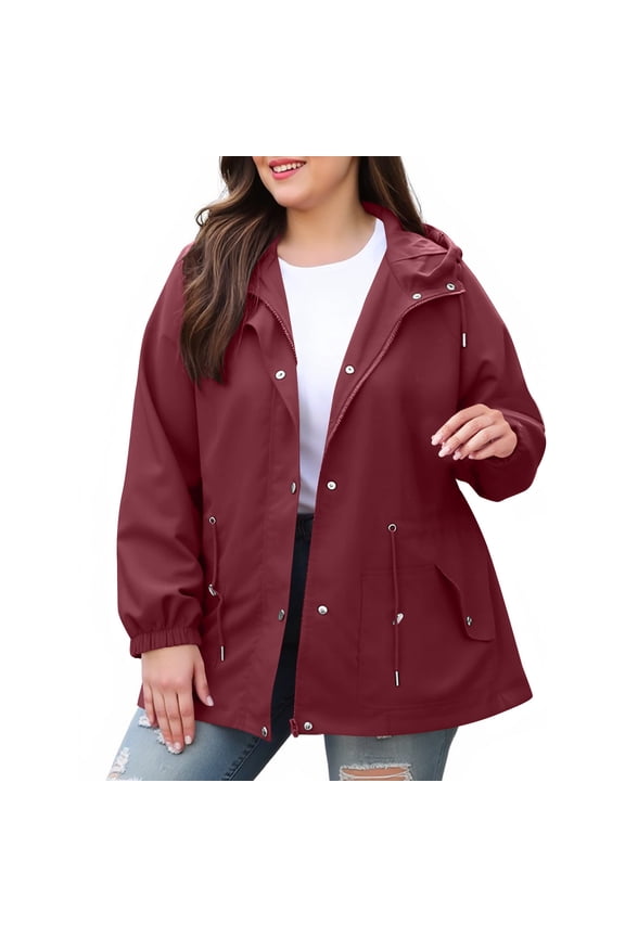 Plus Size Rain Jacket Women Lined Hooded Lightweight Raincoat Active Outdoor Waterproof Windbreaker