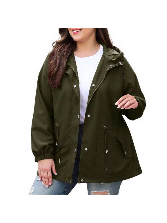 Plus Size Rain Jacket Women Lined Hooded Lightweight Raincoat Active Outdoor Waterproof Windbreaker