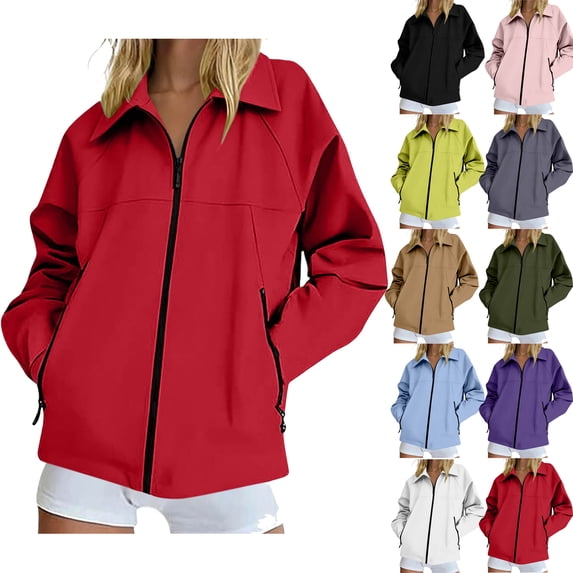Plus Size Rain Jackets for Women Trendy Waterproof Waterproof Flared Pocket Zipper Jacket Outdoor Hiking Sport Long Sleeve Running Top