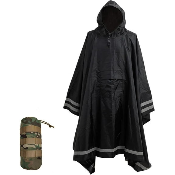 Plus Size Rain Poncho with Hood and Reflective Stripes, Big and Tall Rain Poncho, Ideal as Rain Ponchos for Adults