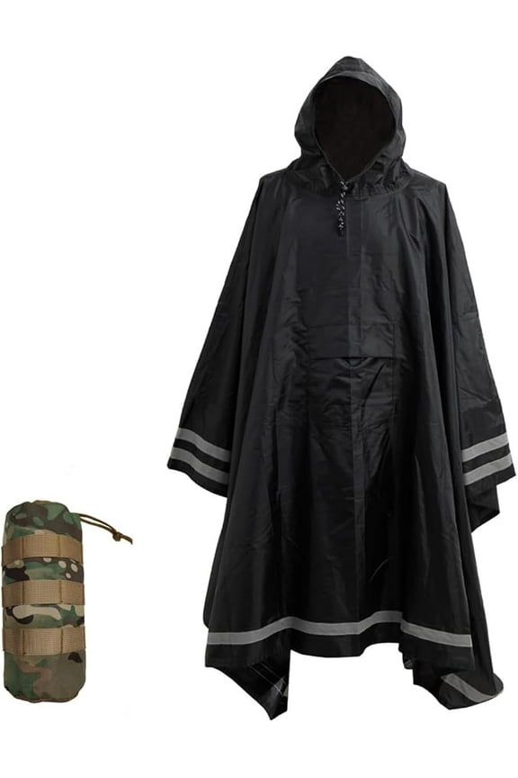 Plus Size Rain Poncho with Hood and Reflective Stripes, Big and Tall Rain Poncho, Ideal as Rain Ponchos for Adults
