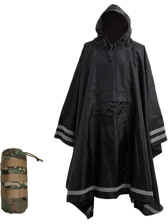 Plus Size Rain Poncho with Hood and Reflective Stripes, Big and Tall Rain Poncho, Ideal as Rain Ponchos for Adults
