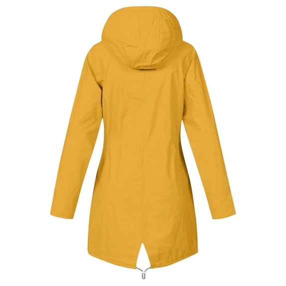 Plus Size Raincoat Women Long Hooded Trench Lined Windbreaker Travel Jacket Outdoor Hooded Jackets(Yellow,5XL)