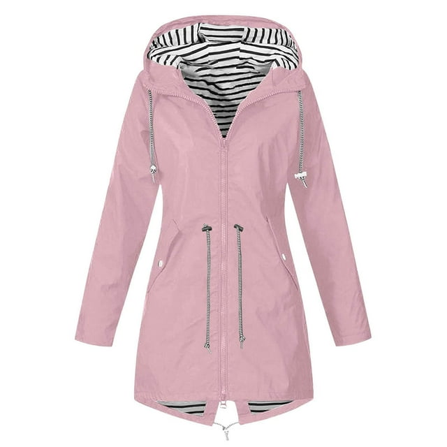 Plus Size Raincoat Women Waterproof Long Hooded Trench Coats Lined ...