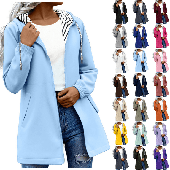 Plus Size Raincoat for Women Windproof Loose with Pocket Solid Color Windbreaker Travel Jacket Blue S-5XL