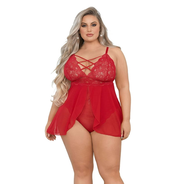 Plus Size Red Hot Persuasion Babydoll Set