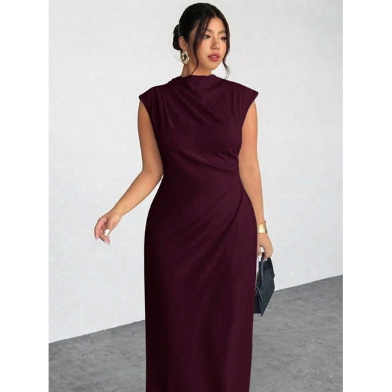 Plus Size Red Violet Sleeveless Cowl Neck Minimalist Elegant Summer Dress