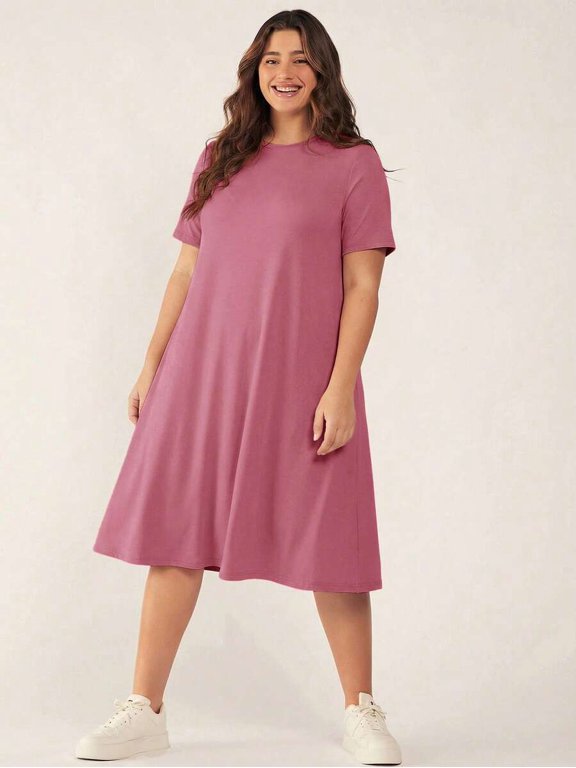 Plus Size Redwood Short Sleeve Casual Summer Midi T-Shirt Dress
