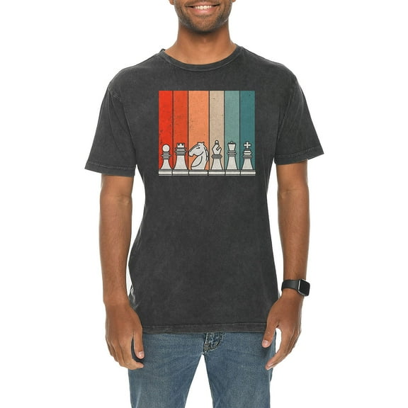 Plus Size Retro Chess Set Graphic Design Vintage Crewneck Tee - Vintage Black XL