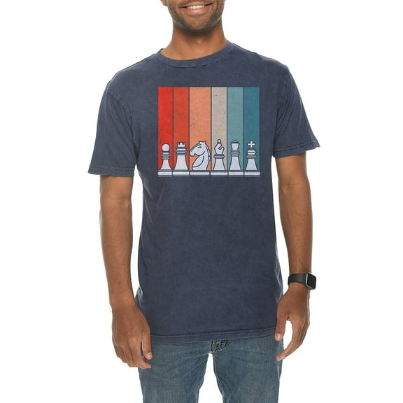 Plus Size Retro Chess Set Graphic Design Vintage Crewneck Tee - Vintage Denim XL
