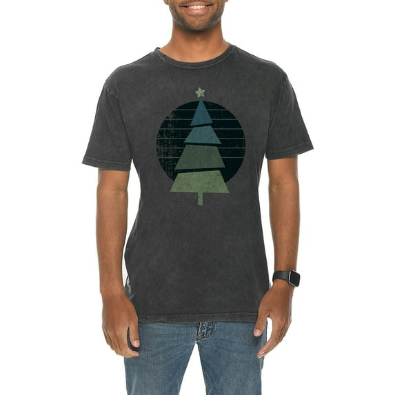 Plus Size Retro Christmas Tree Graphic Design Vintage Crewneck Tee - Vintage Black XL