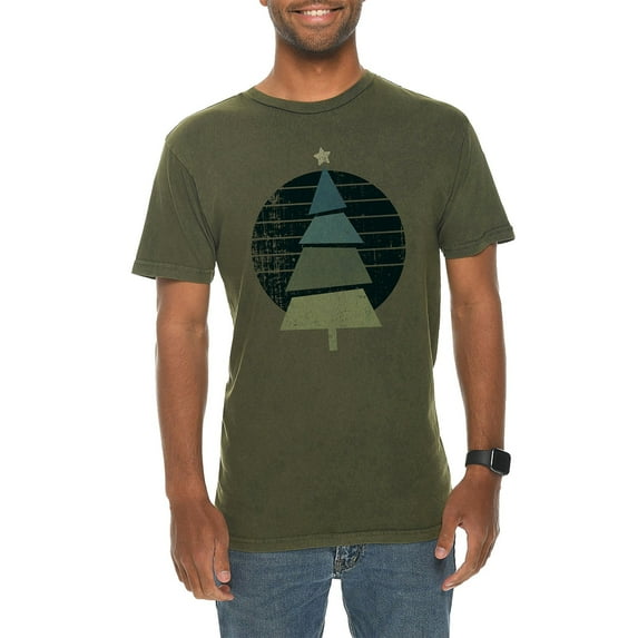 Plus Size Retro Christmas Tree Graphic Design Vintage Crewneck Tee - Vintage Olive 3XL