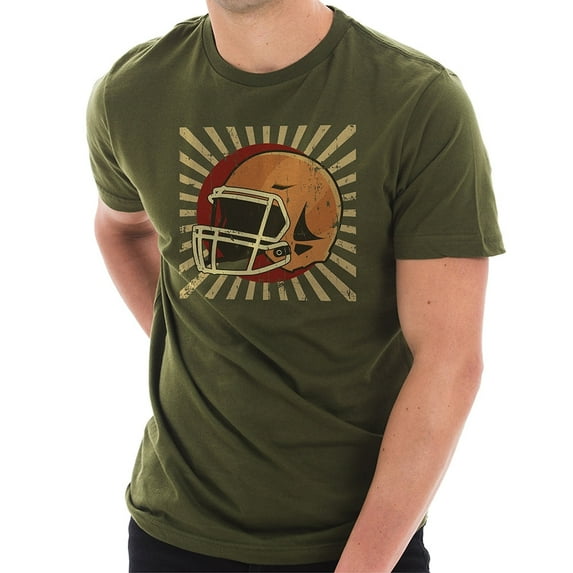 Plus Size Retro Football Helmet Graphic Design Ring Spun Combed Cotton Short Sleeve Deluxe Jersey T-Shirt - Army Green XL