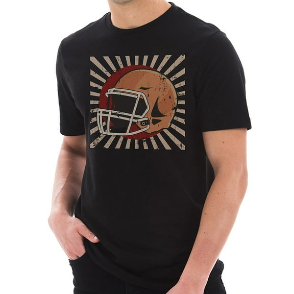 Plus Size Retro Football Helmet Graphic Design Ring Spun Combed Cotton Short Sleeve Deluxe Jersey T-Shirt - Black 2XL