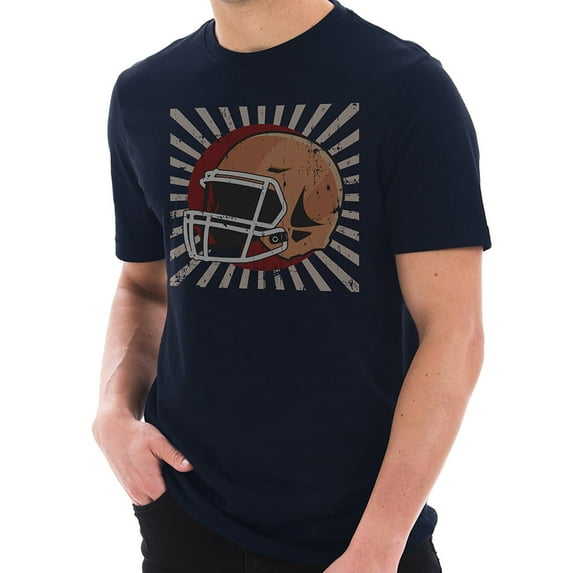 Plus Size Retro Football Helmet Graphic Design Ring Spun Combed Cotton Short Sleeve Deluxe Jersey T-Shirt - Navy XL